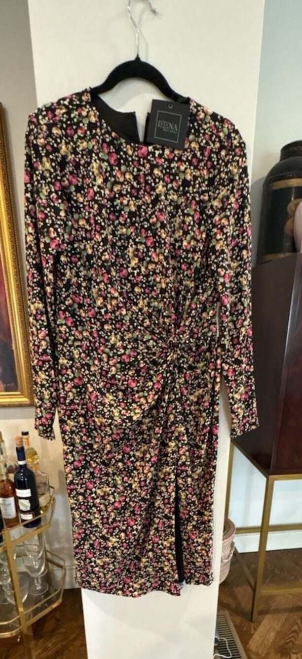 Ieena for Mac Duggal Knot Waist Floral Print Midi Dress Size 10 26915